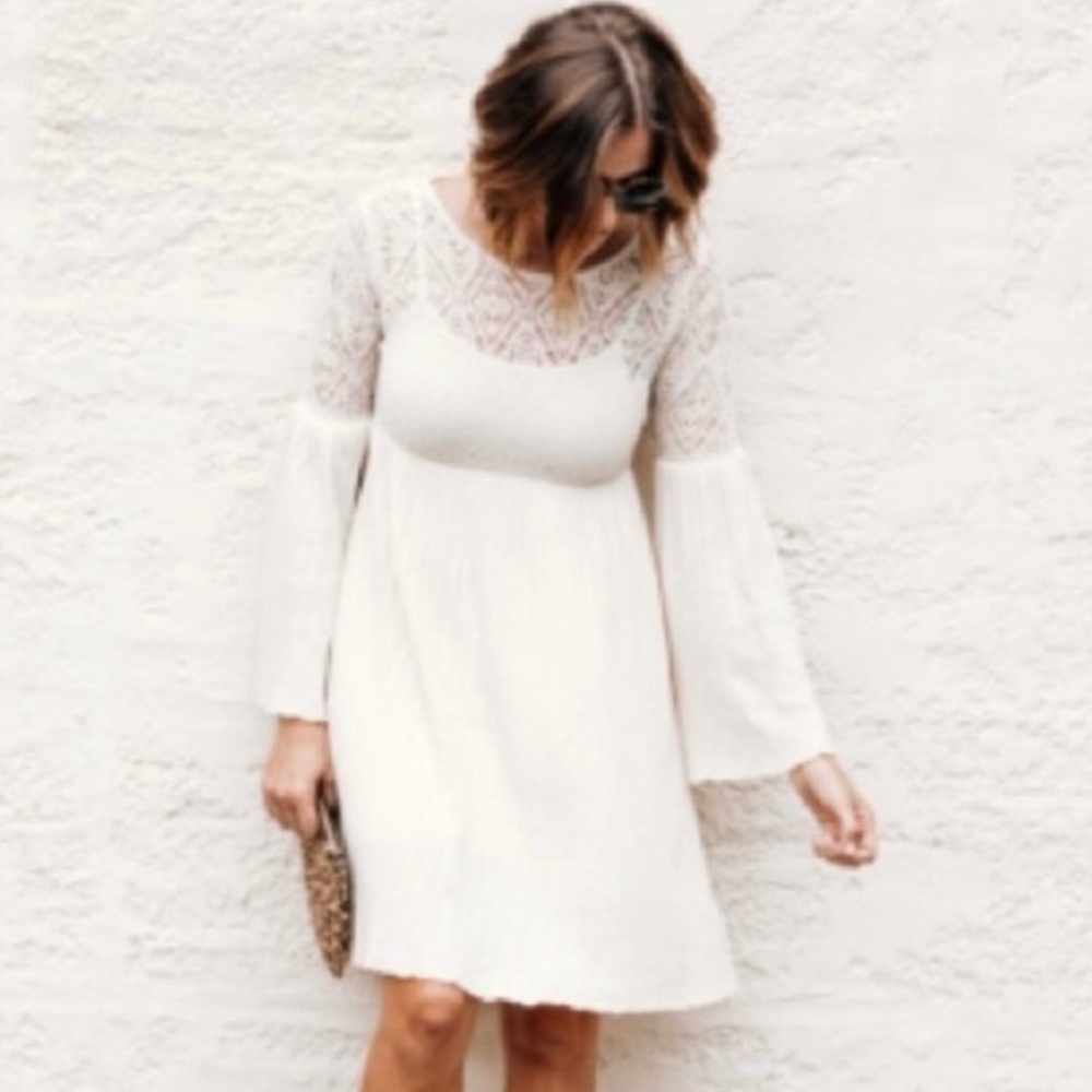 ANTHROPOLOGIE FLOREAT CREAM LONG SLEEVE DRESS L